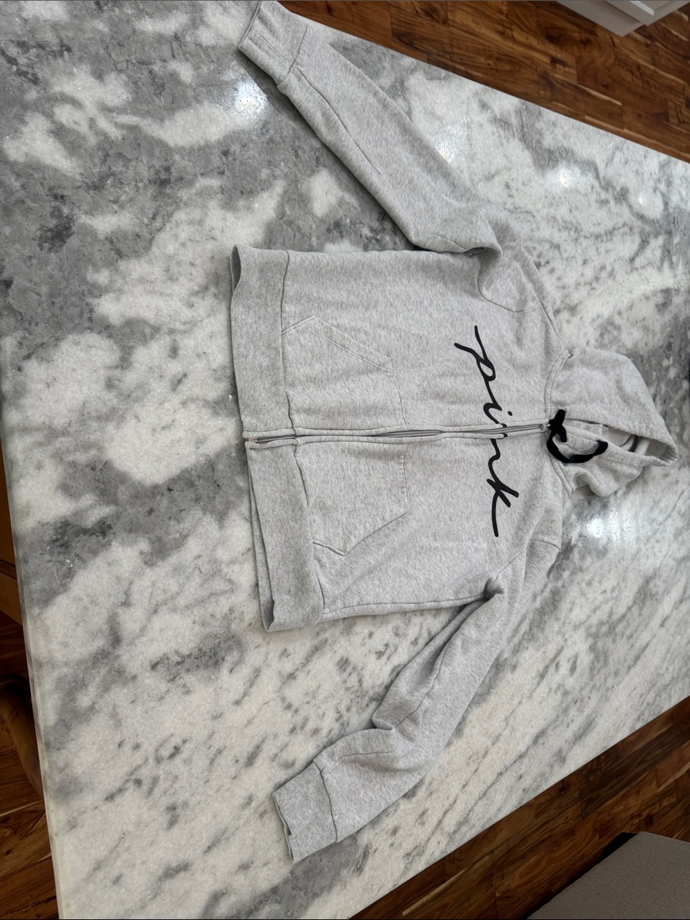 PINK Victoria's Secret Gray Zip-Up Hoodie with Black Script